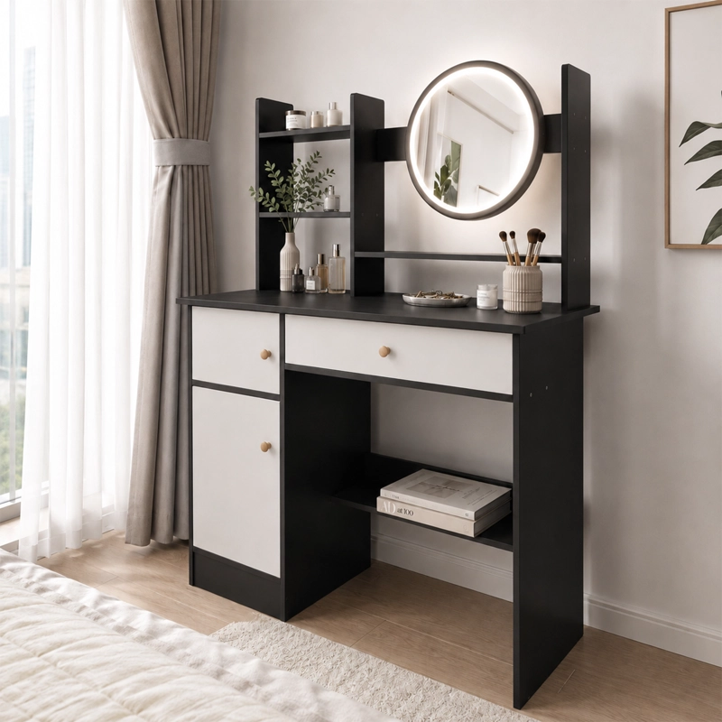 COMODA TOCADOR MODERNO GRIS CON 3 AJUSTES DE BRILLO - 2