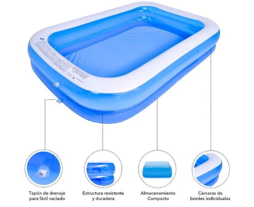 PISCINA INFLABLE RECTANGULAR FAMILIAR 200X120X40 CM AZUL - 3