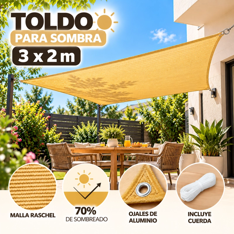 TOLDO CUADRADO 3X2M PARA SOMBRA CUBIERTA TERRAZA JARDIN - 1
