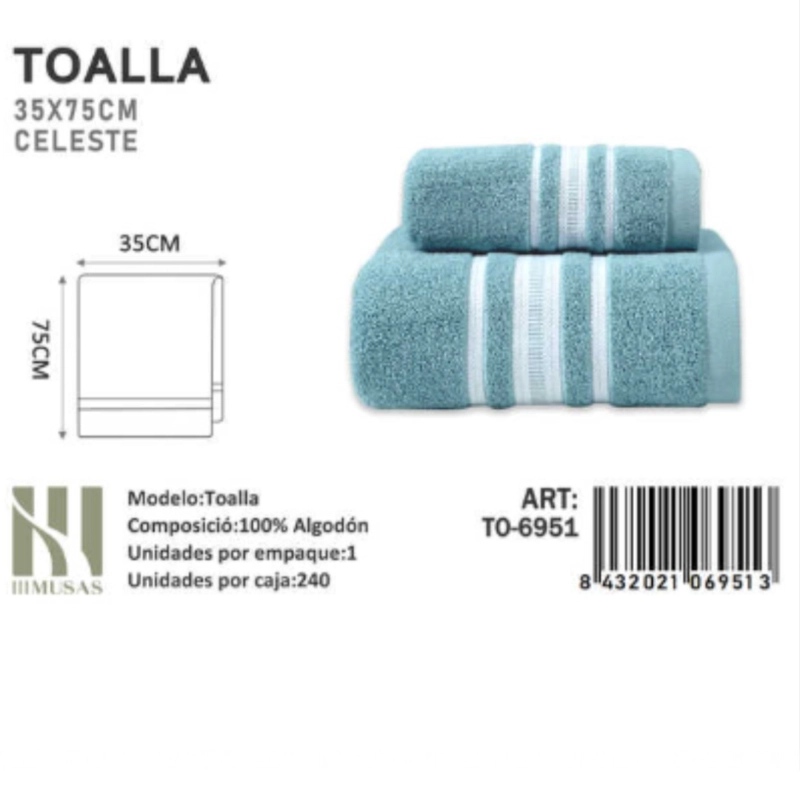 TOALLA DE BAÑO GRANDE 100% ALGODON IMUSSA 35X75CM - 1