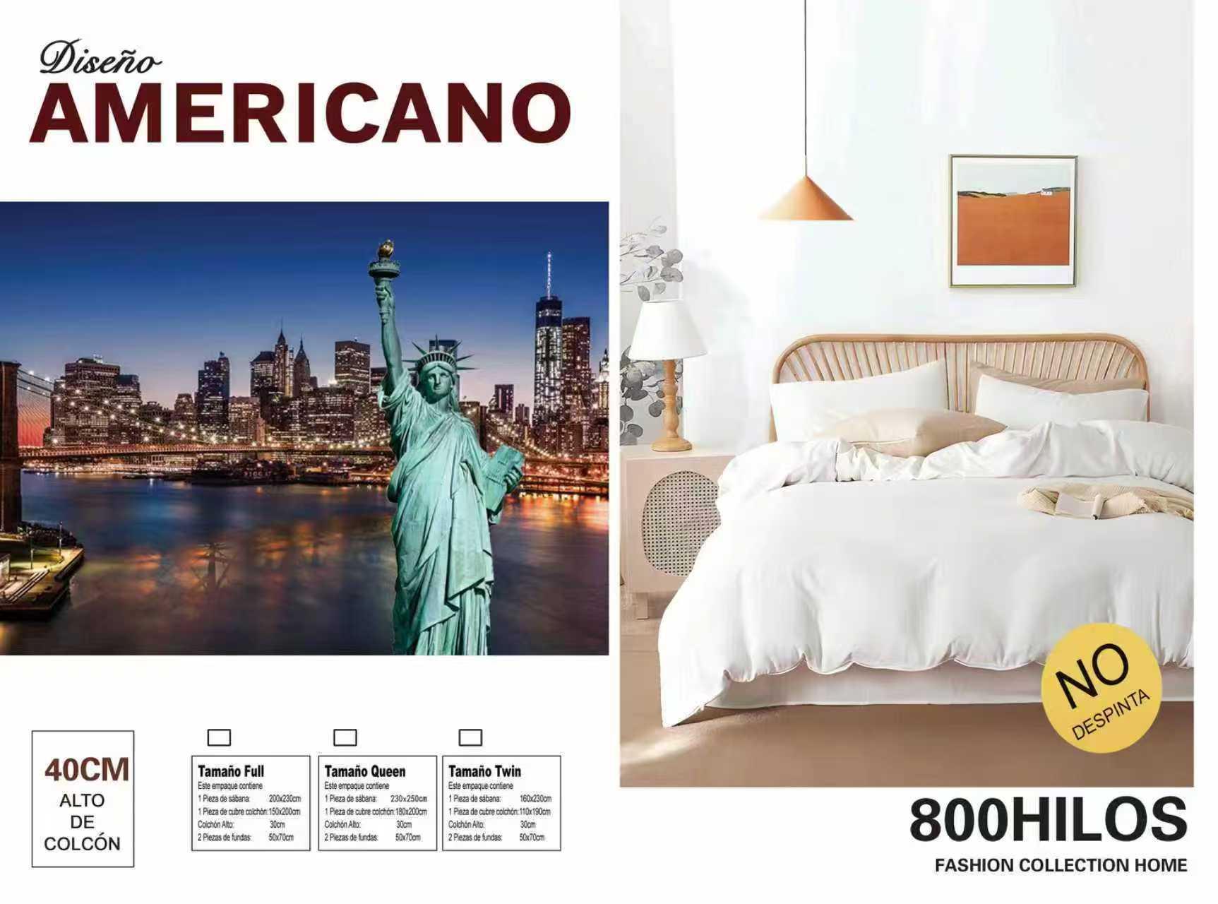 JUEGO DE SABANAS 2P ALGODON 800 HILOS MODELO AMERICANO - 1