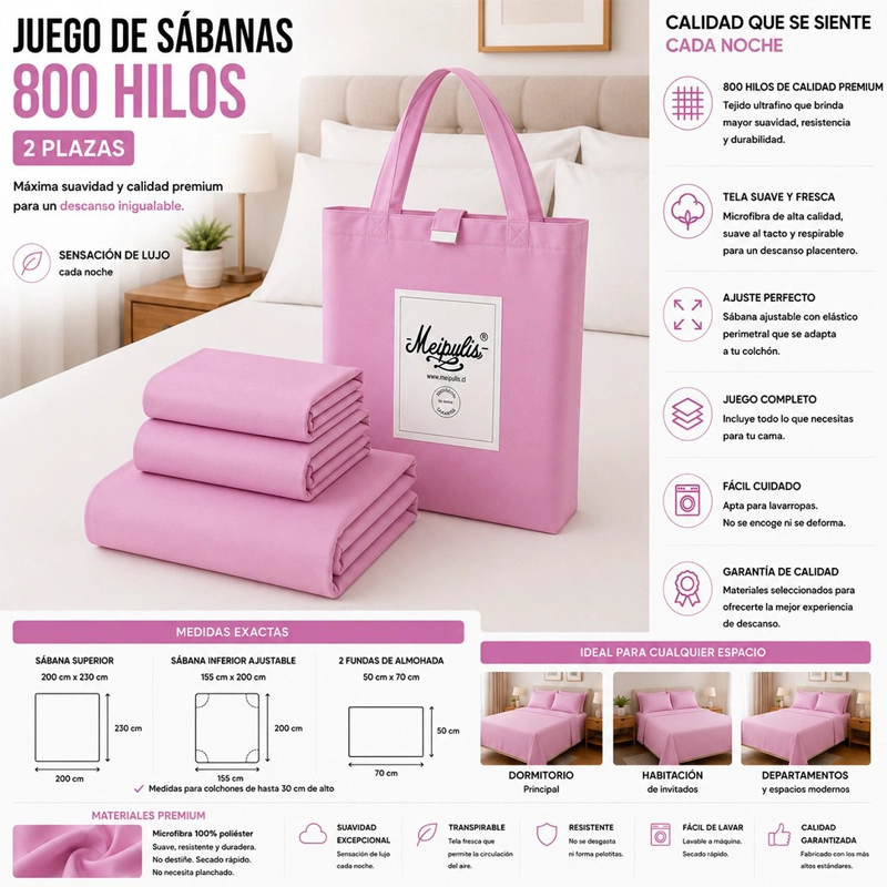 JUEGO DE SABANAS 800 HILOS 2 PLAZAS MP - 1