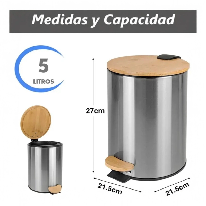 CUBO DE BASURA DE ACERO INOXIDABLE 5 LITROS BASURERO HOGAR - 2