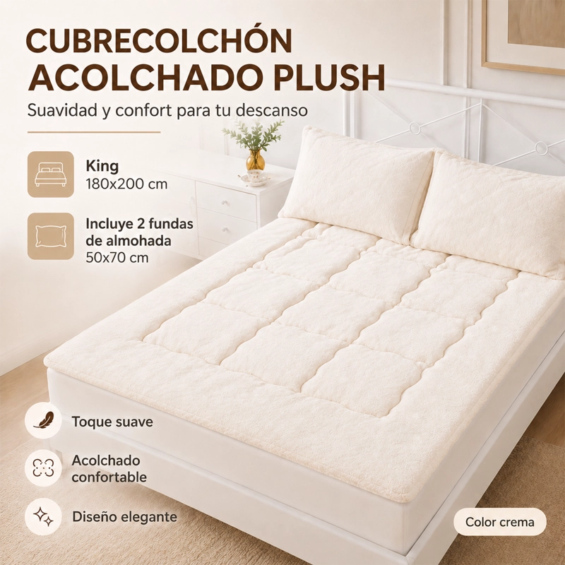 CUBRE COLCHON ACOLCHADO GRUESO TAMAÑO KING - 1
