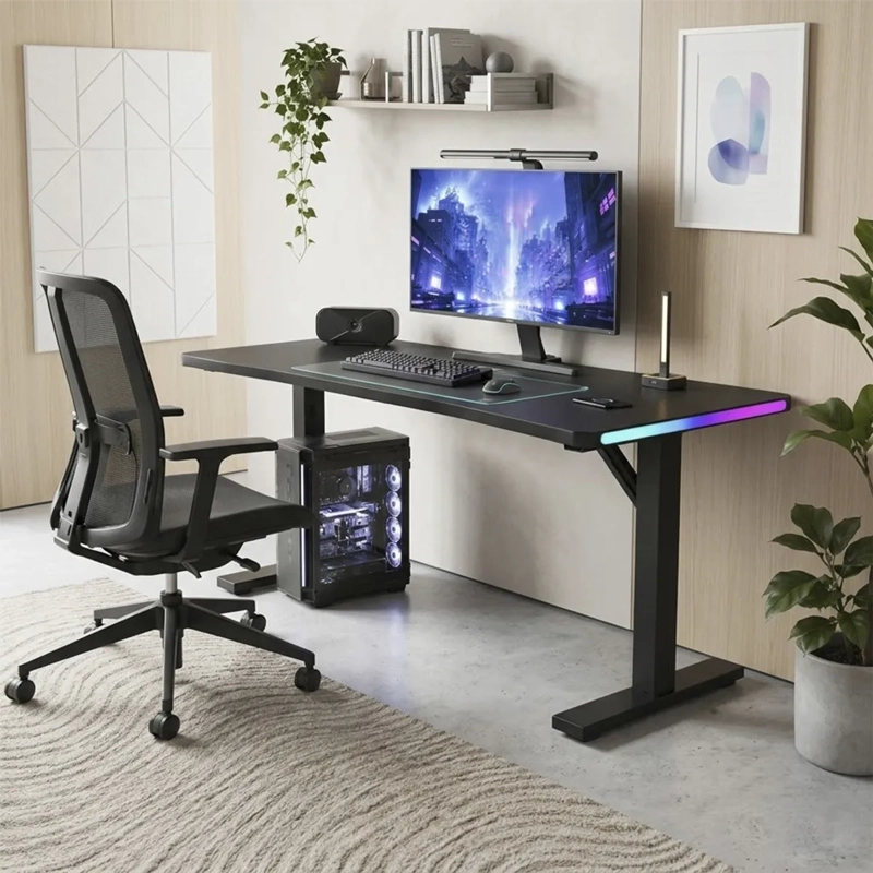 ESCRITORIO GAMING 120 CM CON LUZ RGB, SUPERFICIE ANTIDESLIZANTE Y PATAS EN T - 3