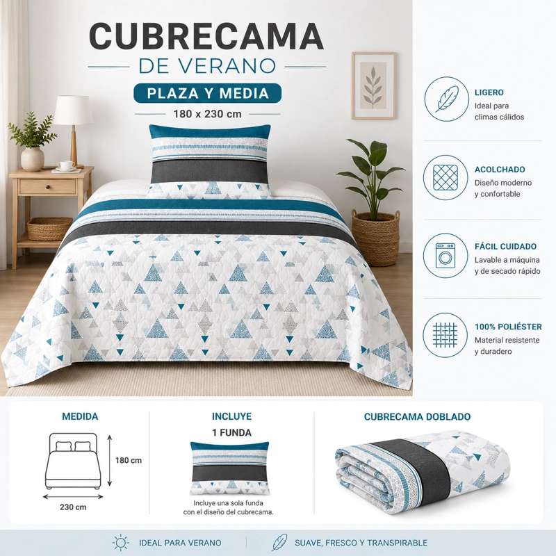 CUBRECAMA DE VERANO PLAZA Y MEDIA CON DISEÑO MEDIDA 180X230 - 2