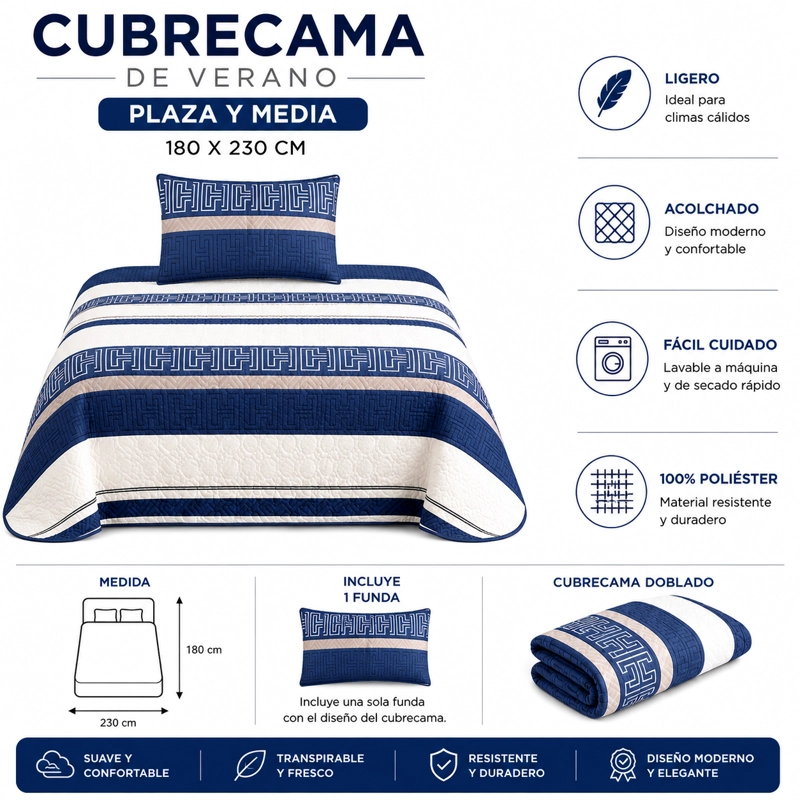 CUBRECAMA DE VERANO PLAZA Y MEDIA CON DISEÑO MEDIDA 180X230 - 2