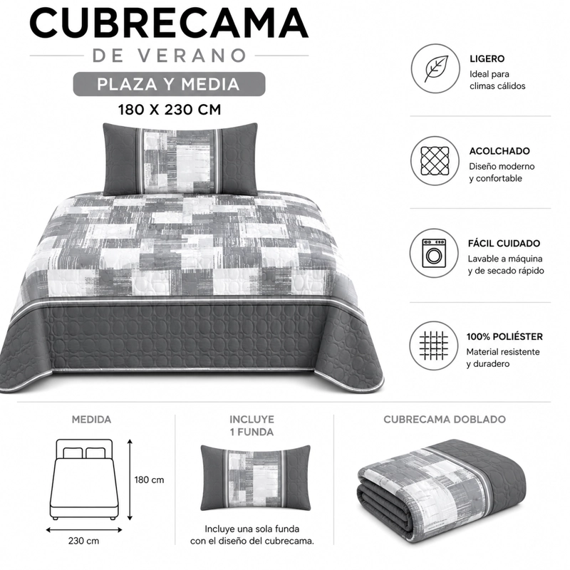 CUBRECAMA DE VERANO PLAZA Y MEDIA CON DISEÑO MEDIDA 180X230 - 2