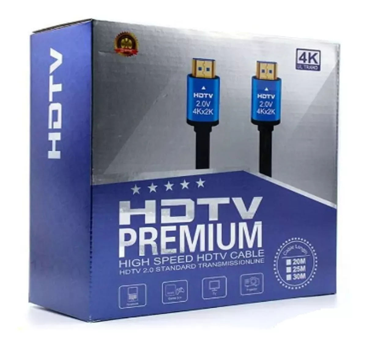 CABLE PREMIUM HDTV 2.0 4K 20MTS M/M CONEC BAÑO ORO - 5