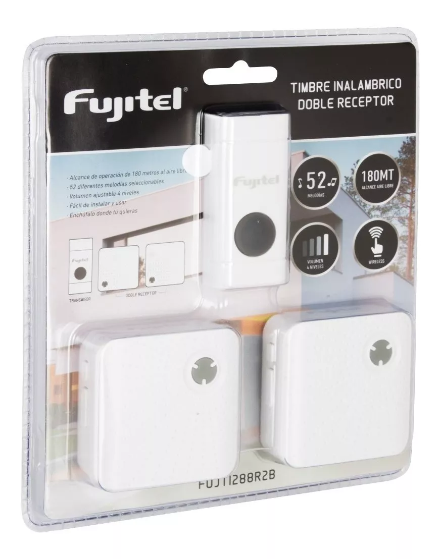 TIMBRE INALAMBRICO FUJITEL DOBLE RECEPTOR 180 METROS BLANCO - 2