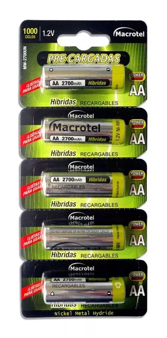 PILAS RECARGABLES AA 5 UNIDADES 2700 MAH MACROTEL - 1