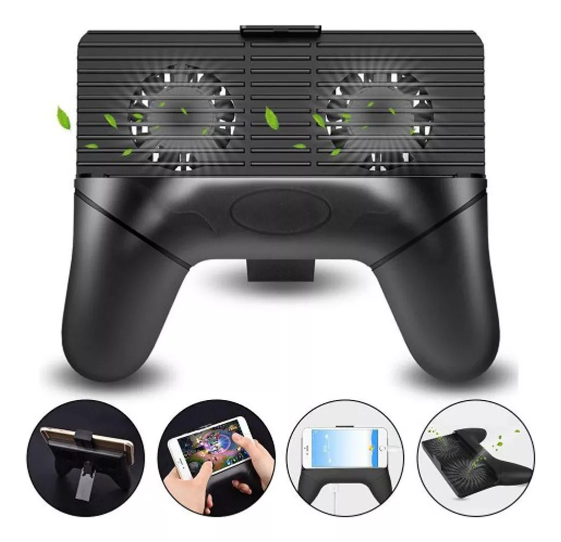SOPORTE PARA CELULAR TIPO JOYSTICK, 2 VENTILADORES. NEGRO - 2