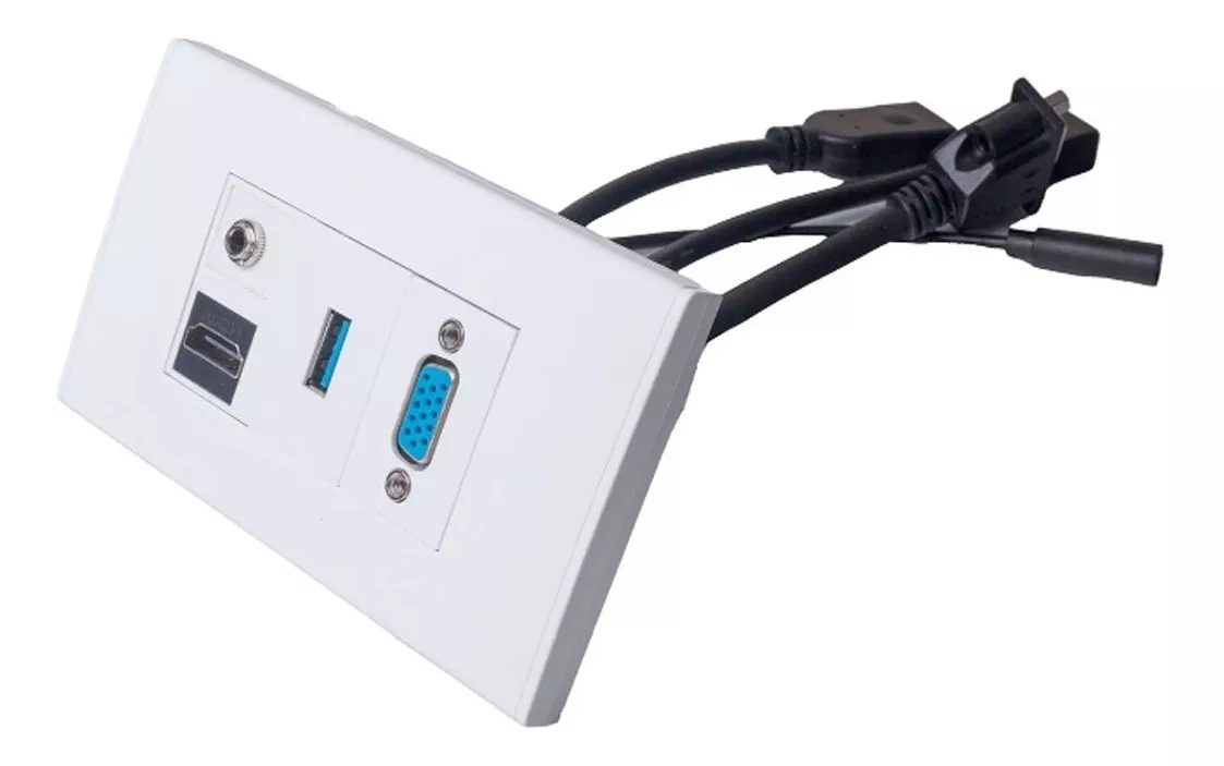PLACA A MURO HDMI 2.0 4K, USB 3.0, VGA, AUDIO 3.5MM. 15CMS - 1