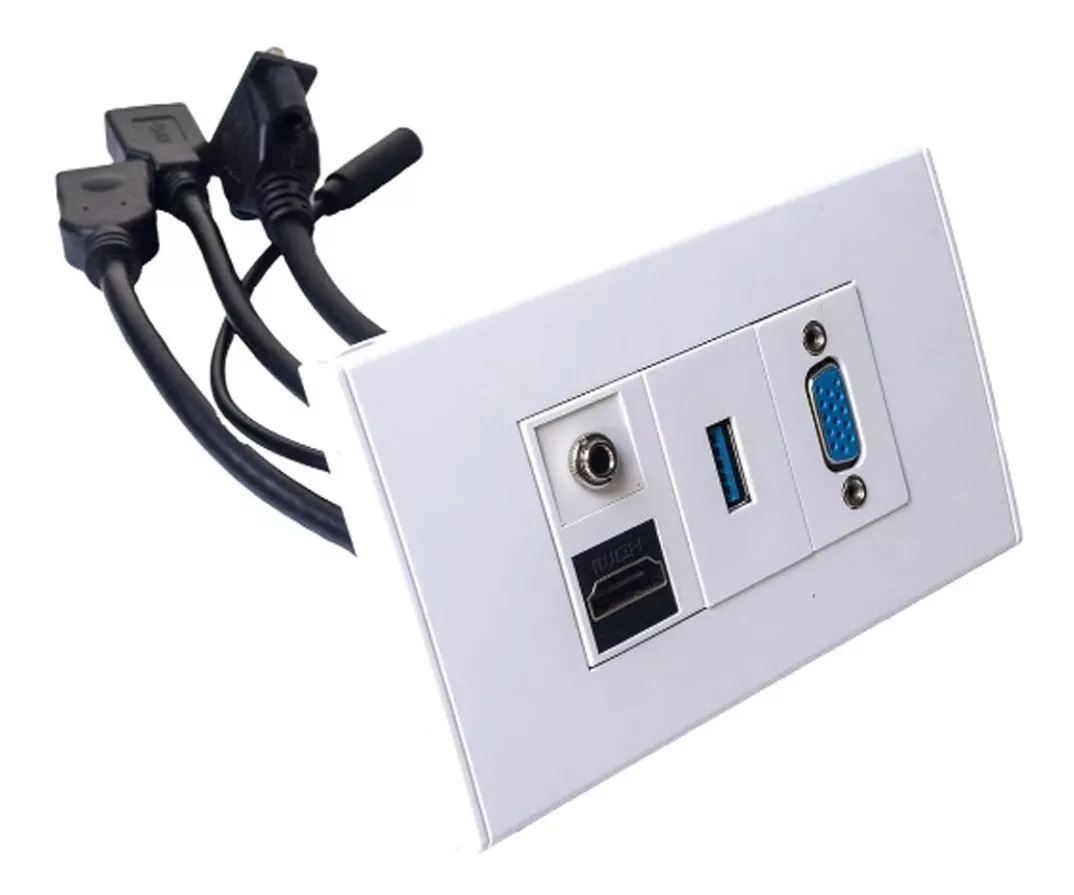 PLACA A MURO HDMI 2.0 4K, USB 3.0, VGA, AUDIO 3.5MM. 15CMS - 2