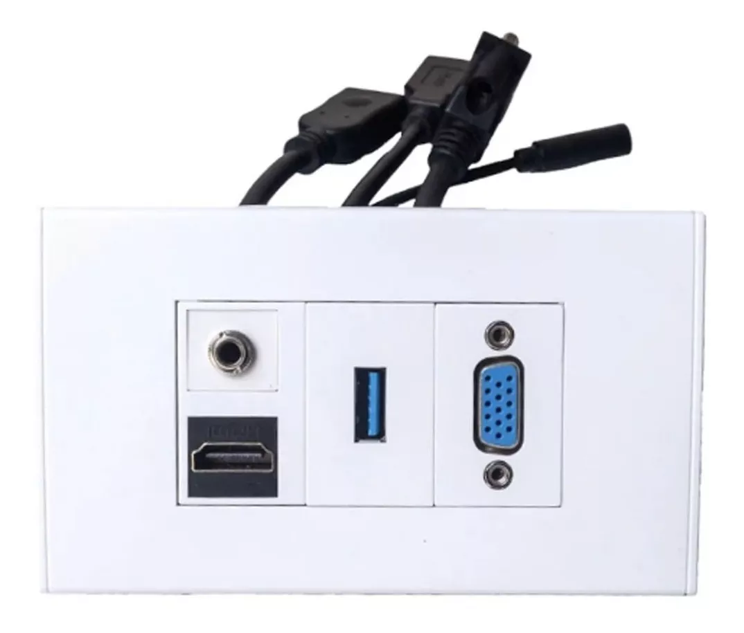 PLACA A MURO HDMI 2.0 4K, USB 3.0, VGA, AUDIO 3.5MM. 15CMS - 3
