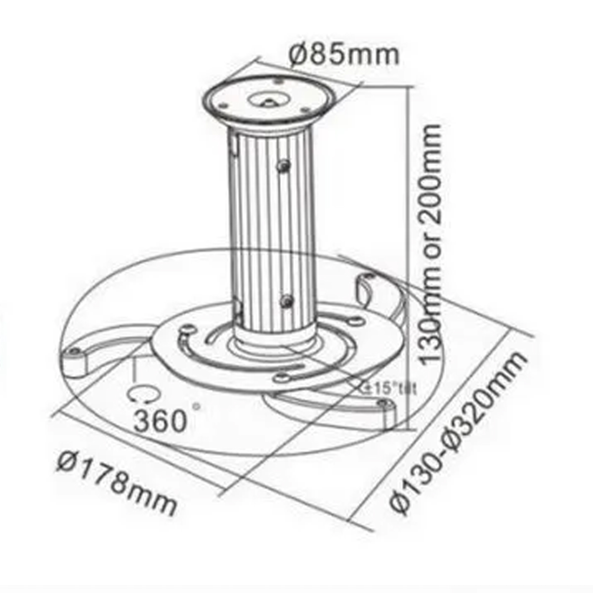 SOPORTE NEGRO PROYECTOR A TECHO 13 O 20 CM. 10KG - 3