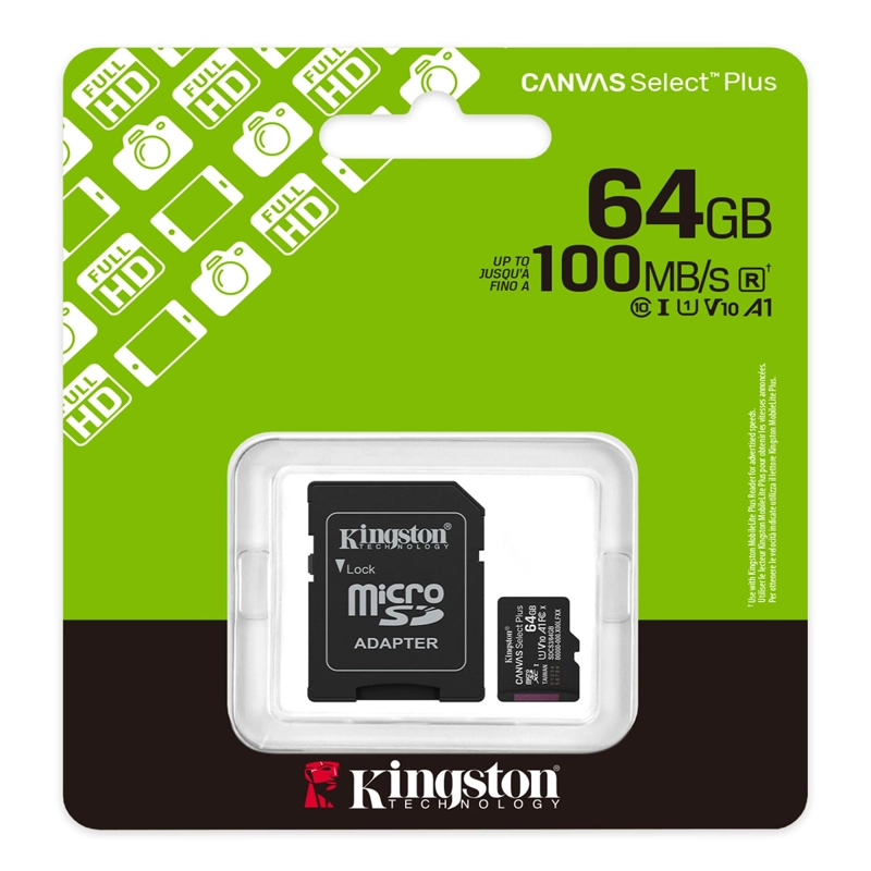 UPS TORRE KINGSTON MEMORIA MICRO SD 64 GB CLASE 10+ADAPTADOR, CANVAS SELECT PLU - 3