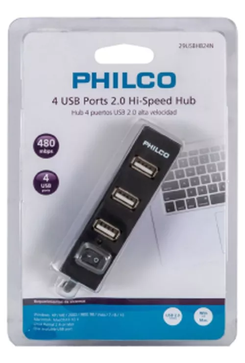 HUB USB 4 PUERTOS 2.0, 55 CMS, NEGRO. BOLETA/FACTURA - 2