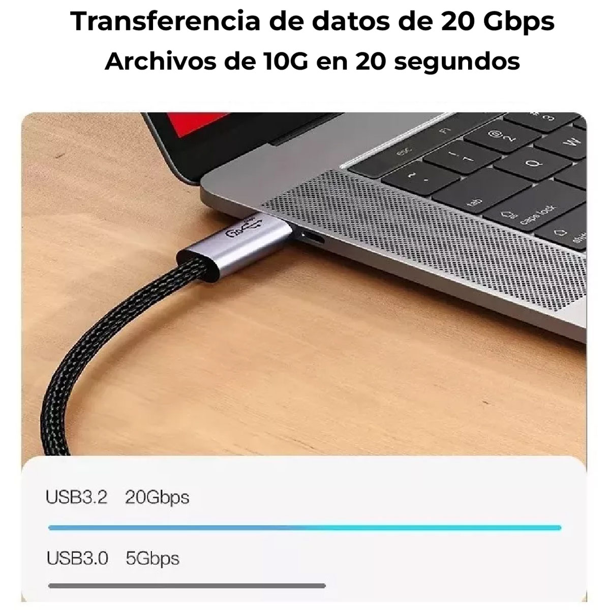 CABLE USB-C 2 MTS. 4K, DATOS 20 GBPS, CARGA RAPIDA 100W - 3