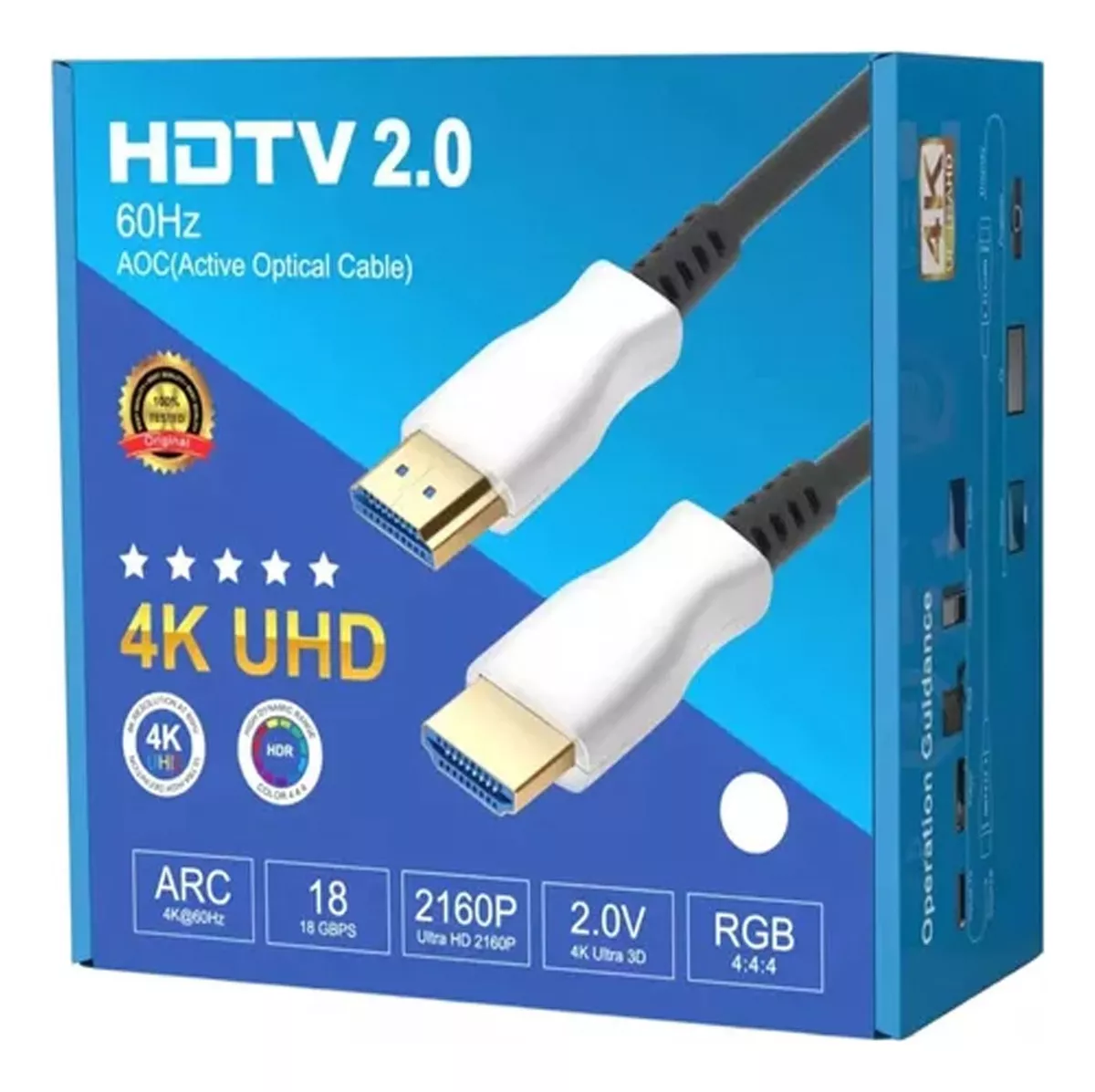 CABLE HDTV 2.0 4K 30 MTS. M/M, FIBRA OPTICA, CONEC. BAÑO ORO - 2