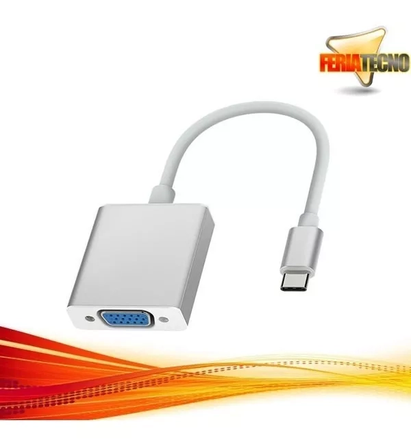 ADAPTADOR FERIATECNO USB-C A VGA. PLATEADO/BLANCO.FACTURA/BOLETA - 2