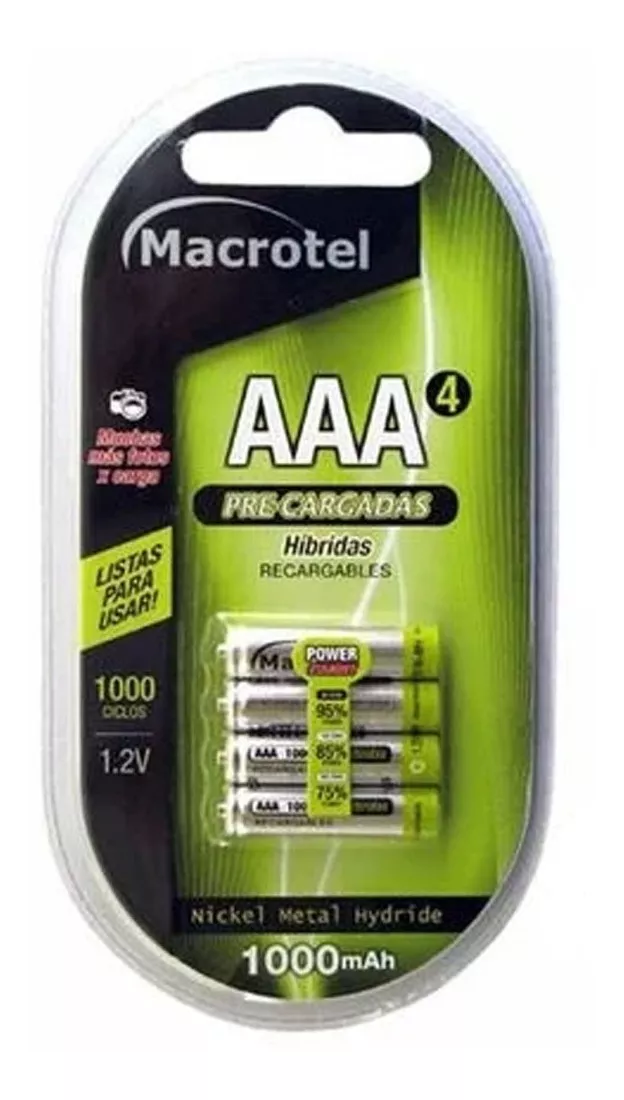 PILAS RECARGABLES AAA, 4 UNIDADES, 1000 MAH. MACROTEL FAC/BO - 1