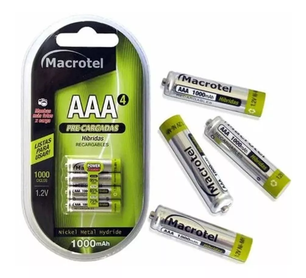 PILAS RECARGABLES AAA, 4 UNIDADES, 1000 MAH. MACROTEL FAC/BO - 2