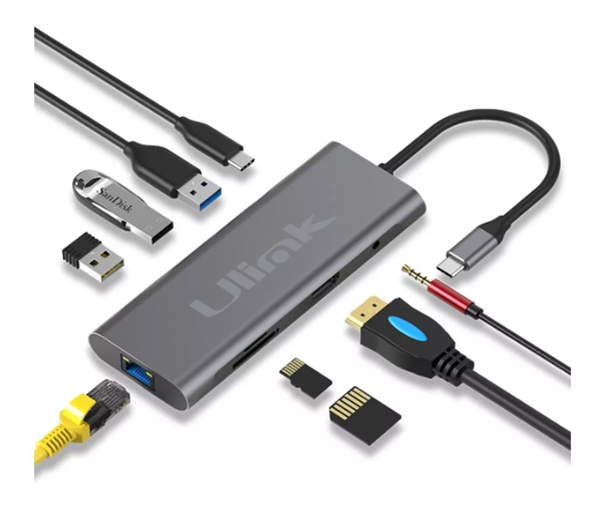 ADAPTADOR USB-C AHDTV,3USB3.0,RJ45,3.5,SD,MICROSD,USB-CCARGA - 3