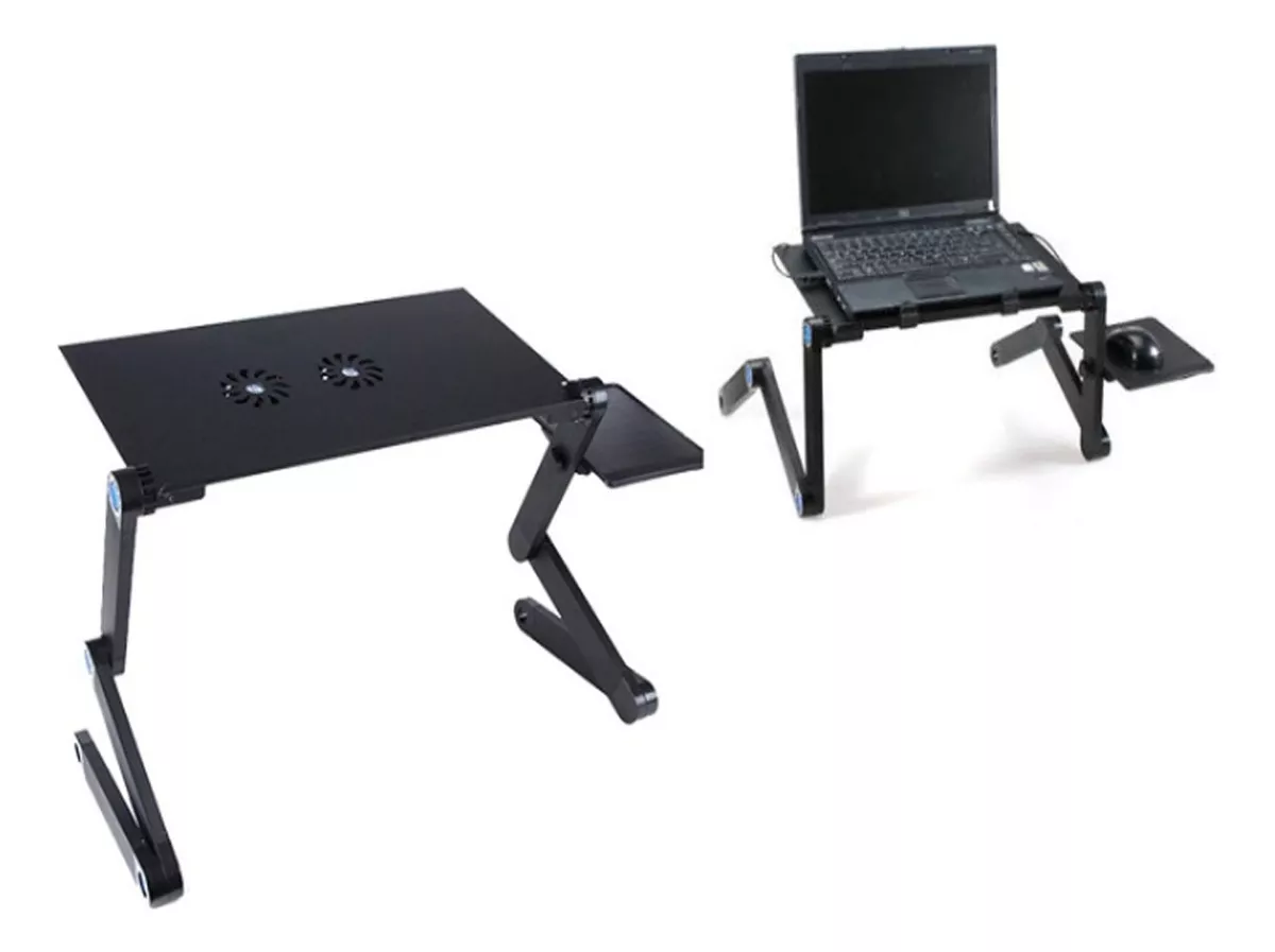 MESA PARA NOTEBOOK CON 2 VENTILADORES USB, PLEGABLE, NEGRA - 4