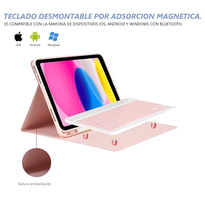 CARCASA FUNDA CON TECLADO PARA IPAD 10MA GEN 10.9 2022 / ROSA - 3
