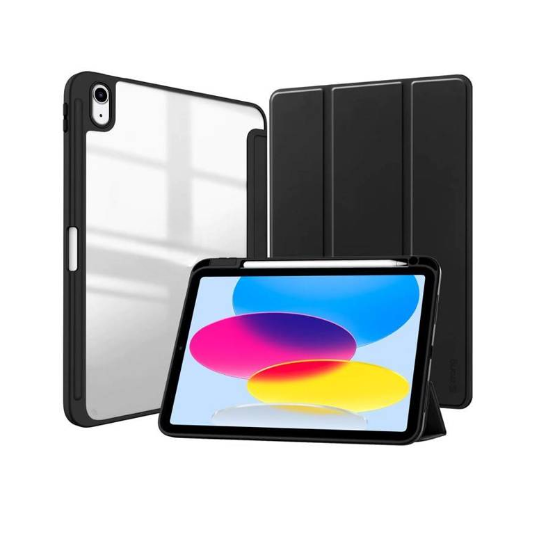 CARCASA PARA IPAD 10.9 10TH GEN CON RANURA LAPIZ / TRANSPARENTE EN COLOR NEGRO - 1