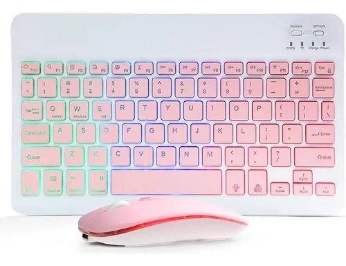 SET TECLADO Y MOUSE RETROILUMINADO INALAMBRICO 7 COLORES ROSA - 1