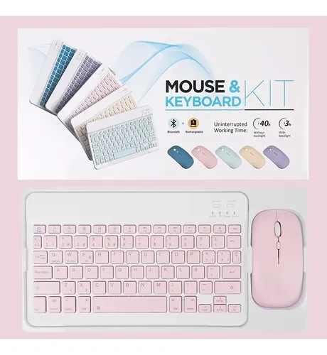 SET TECLADO Y MOUSE RETROILUMINADO INALAMBRICO 7 COLORES ROSA - 2