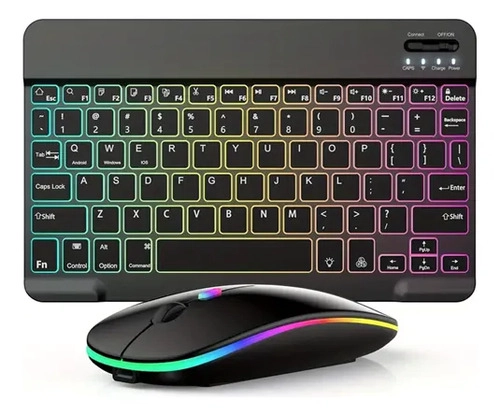 SET TECLADO Y MOUSE RETROILUMINADO INALAMBRICO 7 COLORES NEGRO - 1
