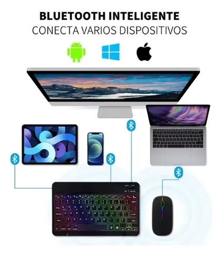 SET TECLADO Y MOUSE RETROILUMINADO INALAMBRICO 7 COLORES NEGRO - 2
