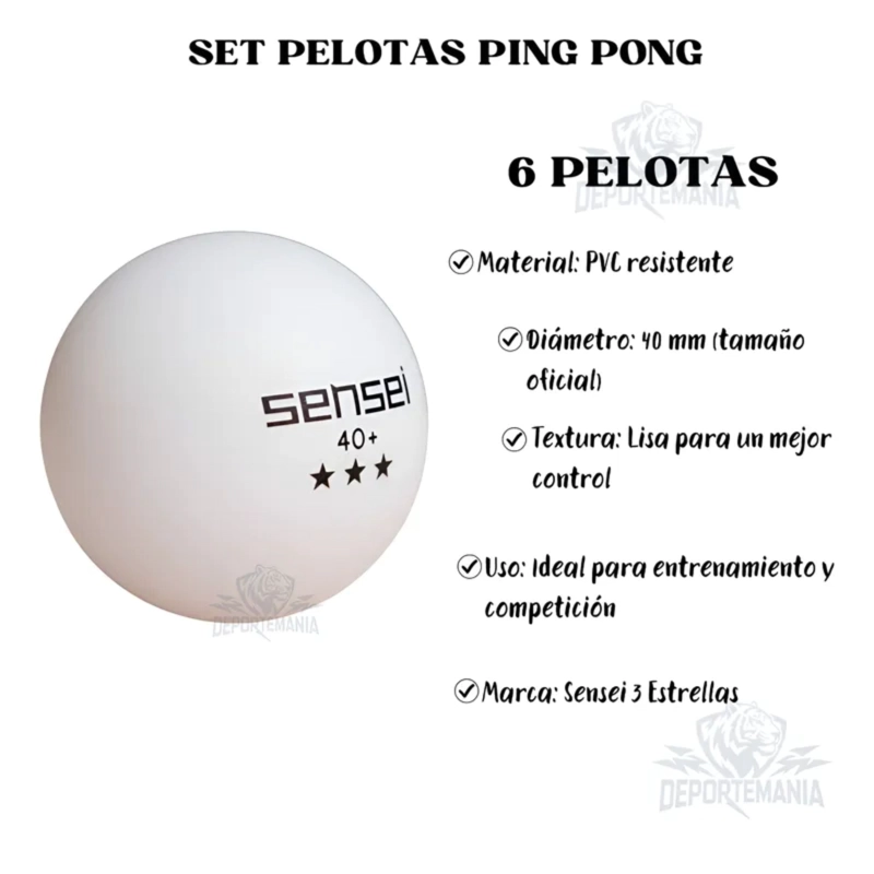 PELOTAS PING PONG SENSEI 3 ESTRELLAS ABS 40MM PACK 6 - 3