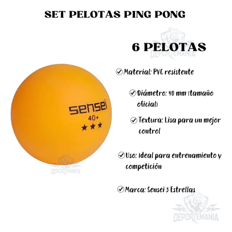 PELOTAS PING PONG SENSEI 3 ESTRELLAS ABS 40MM PACK 6 - 3