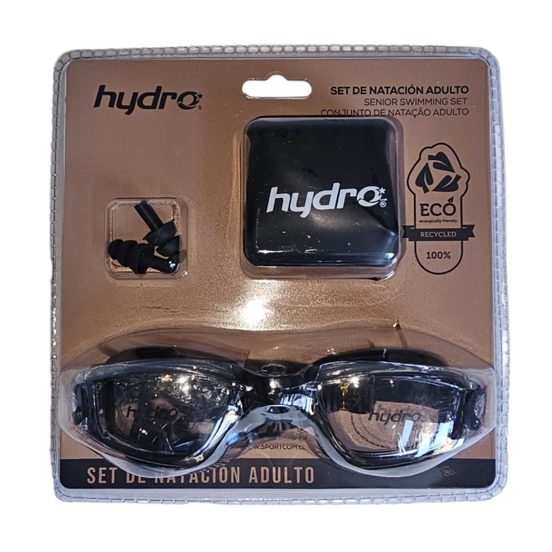 SET NATACION ADULTO HYDRO ANTIPARRAS GORRA TAPONES - 2