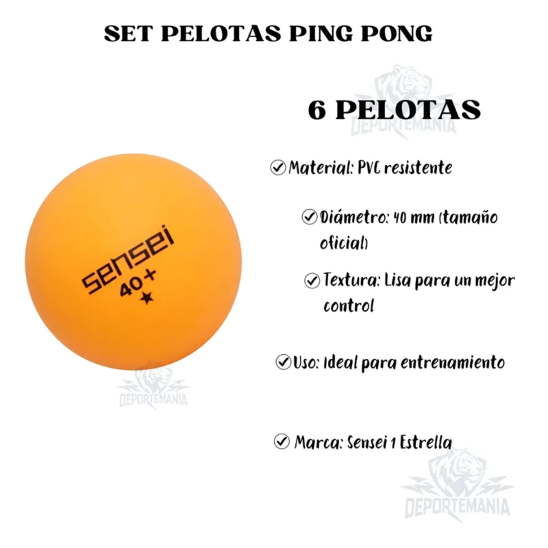 PELOTAS PING PONG SENSEI 1 ESTRELLA NARANJA PACK 6 - 2