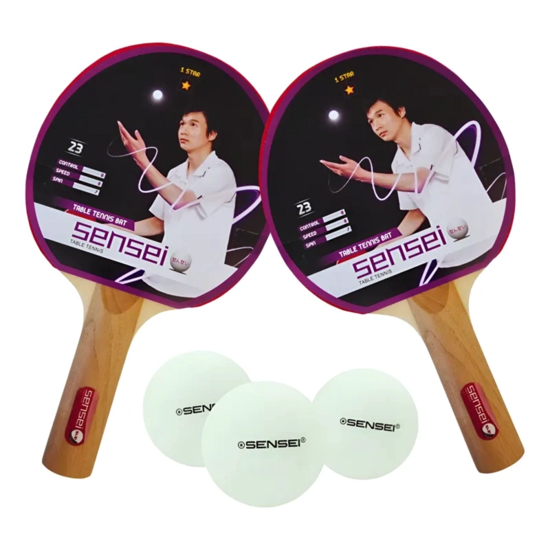 SET PING PONG SENSEI MADERA 2 PALETAS + 3 PELOTAS 1* - 1