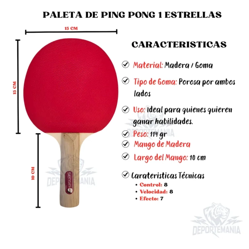SET PING PONG SENSEI MADERA 2 PALETAS + 3 PELOTAS 1* - 4