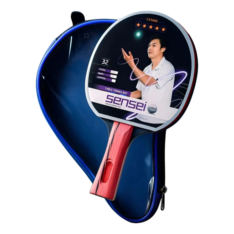 PALETA PING PONG SENSEI MADERA 5 STAR NEGRA Y ROJA - 1