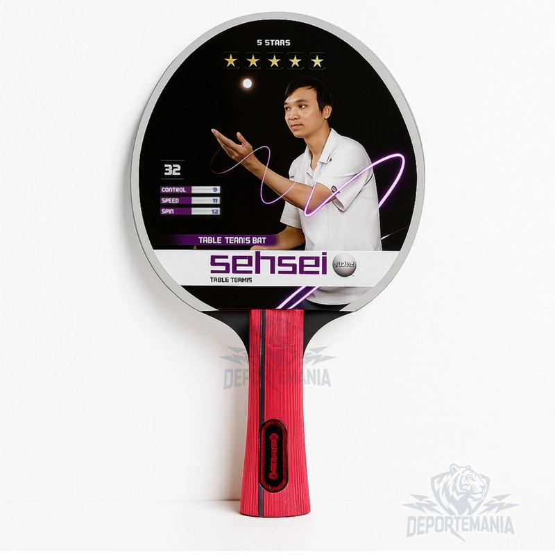 PALETA PING PONG SENSEI MADERA 5 STAR NEGRA Y ROJA - 3