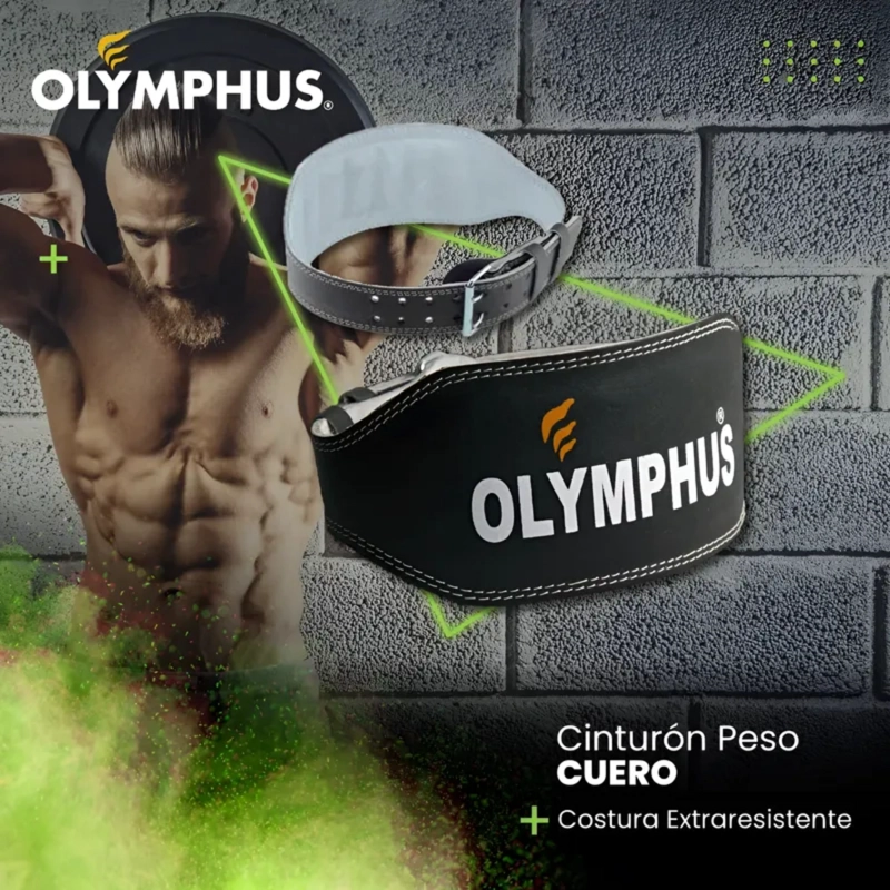 CINTURON PARA LEVANTAMIENTO DE PESAS OLYMPHUS CUERO 0.6 KG PARA GYM - 9