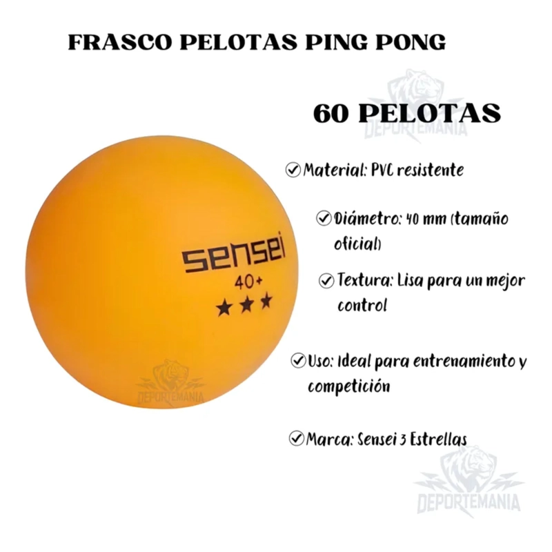 PELOTAS PING PONG SENSEI ® 3 ESTRELLAS FRASCO 60 UNID. - 3