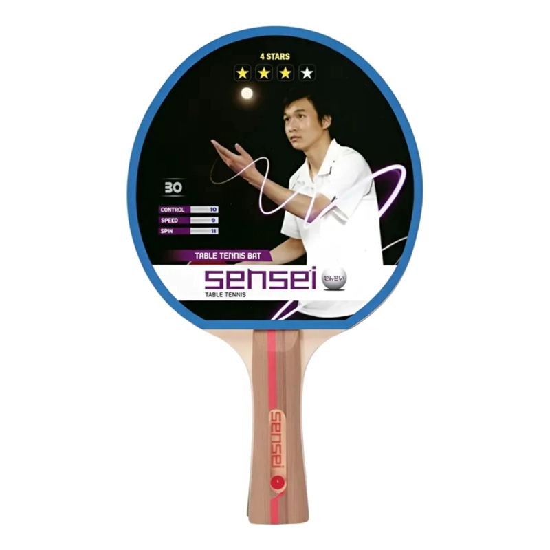 PALETA PING PONG SENSEI MADERA 4 STAR NEGRA Y ROJA - 1
