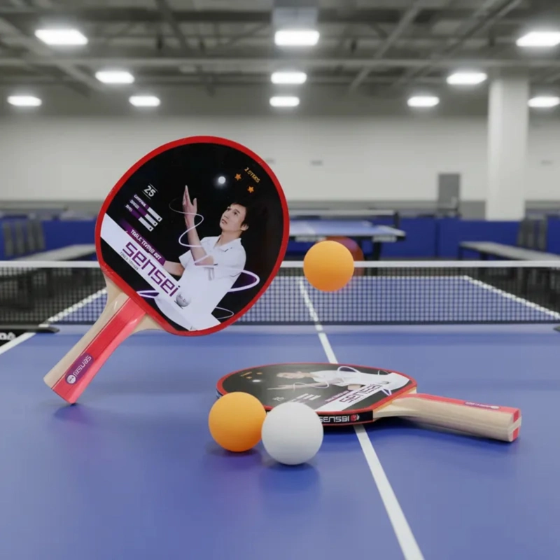 SET PING PONG SENSEI MADERA 2 PALETAS + 3 PELOTAS 2* GOMA LISA - 5