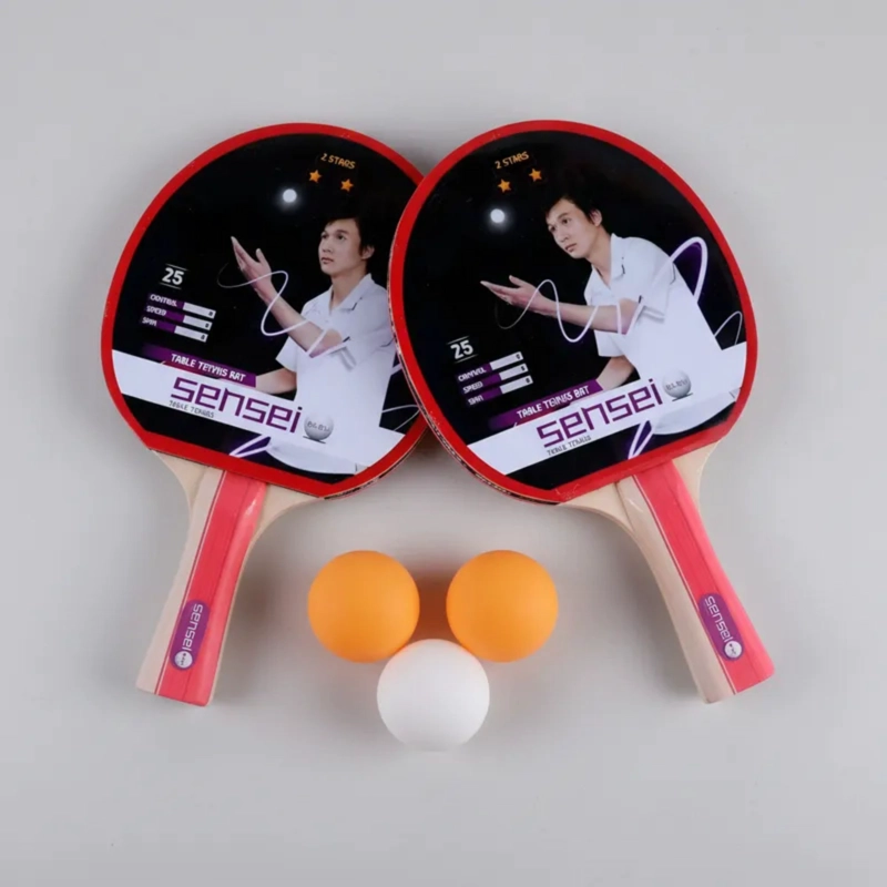 SET PING PONG SENSEI MADERA 2 PALETAS + 3 PELOTAS 2* GOMA LISA - 9