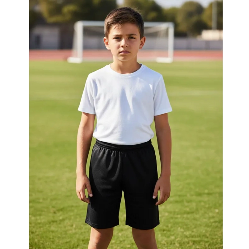 SHORT DE FUTBOL MICROFIBRA NIÑO DRB NEGRO LISO - 6