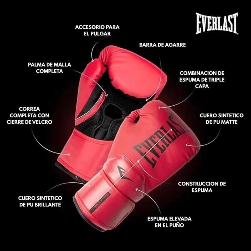 GUANTES BOXEO CUERO / POLIURETANO EVERLAST PROSTYLE ELITE TRN ROJO - 2